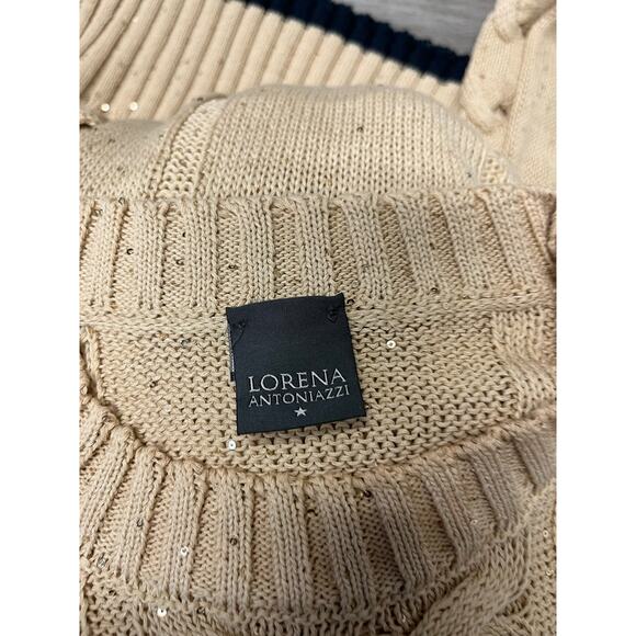 LORENA ANTONIAZZI Beige Knit Cable Sequin Accent Crew Neck Sweater 42 US 6 - Picture 3 of 4